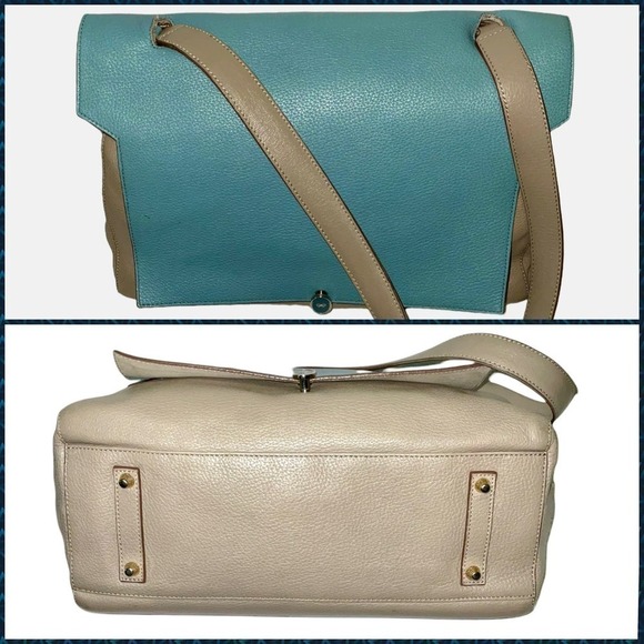 Anya Hindmarch  Bathurst Satchel Shoulder Bag Blue Beige Leather - Picture 7 of 15